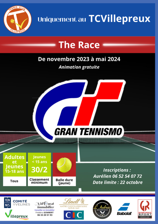 📣 Nouvelle animation « Gran Tennismo – The Race », de novembre 2022 à mai 2023 !