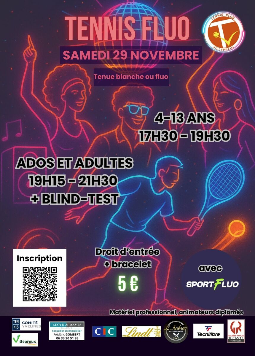 🎾✨ Soirée Tennis Fluo – Tennis Club de Villepreux ✨🎾