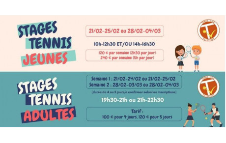 📣 Stages de tennis Jeunes et Adultes - Vacances de février