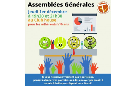 Assemblées Générales Ordinaire et Extraordinaire le jeudi 1er décembre à 19h30
