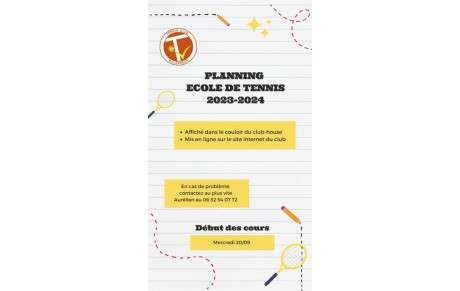 2023/2024 Planning de l'Ecole de Tennis