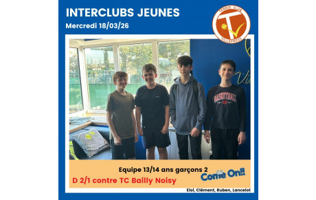 🏆 Interclubs Jeunes – Mercredi 18 mars + Interclubs +35 Messieurs dimanche 15 mars